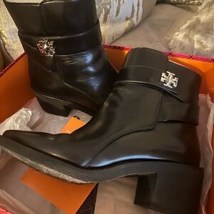 Tory Burch Black Ankle Booties with Silver Accent